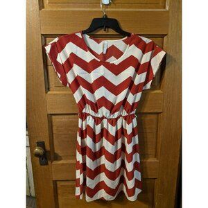 Millibon Shirt Dress Size S Red White Chevron Small Poly Womens Silky